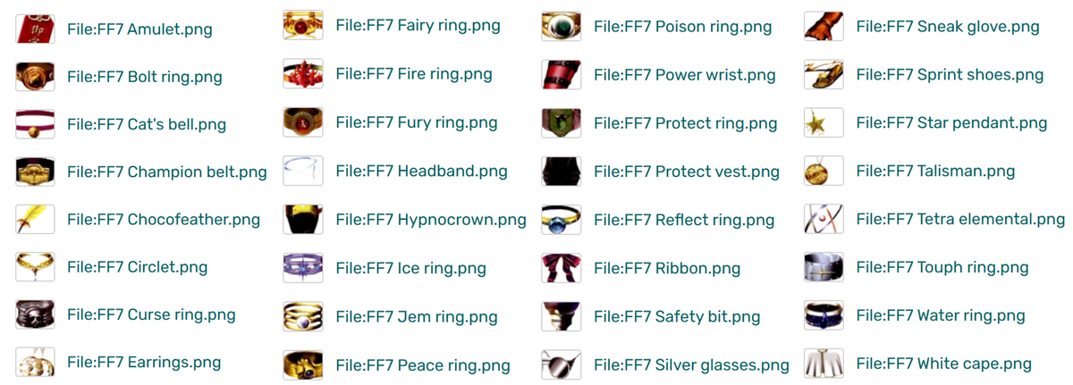 [FF7] 악세사리 목록 - 영어 버전