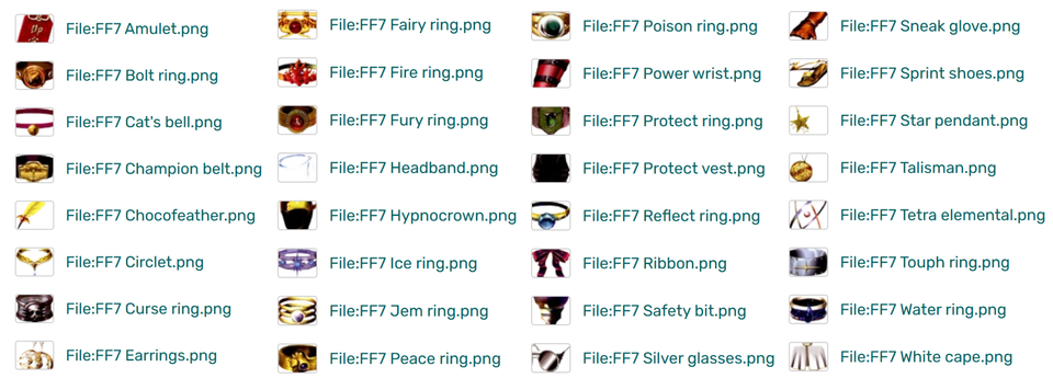 [FF7] 악세사리 목록 - 영어 버전